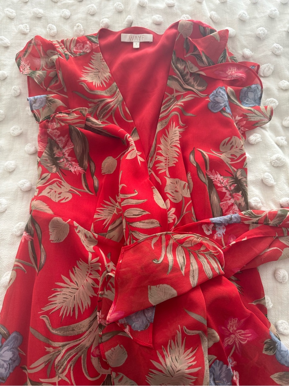 Wayf Red Floral High-Low Ruffle Tiered Maxi Dress